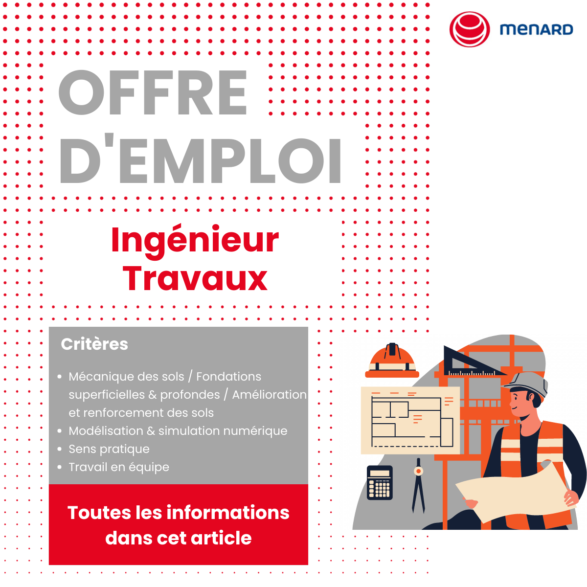 Visuel de promotion d'une offre d'emploi en vue du recrutement d'un ingénieur travaux à Marseille.